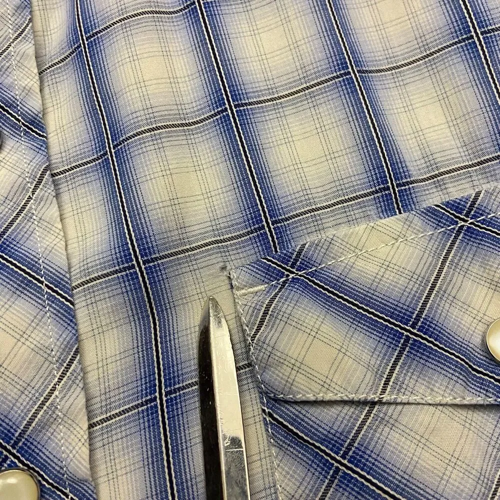 Western Shirt Pearl Snap Plaid Long Sleeve Banana Republic Slim Fit Medium Blue